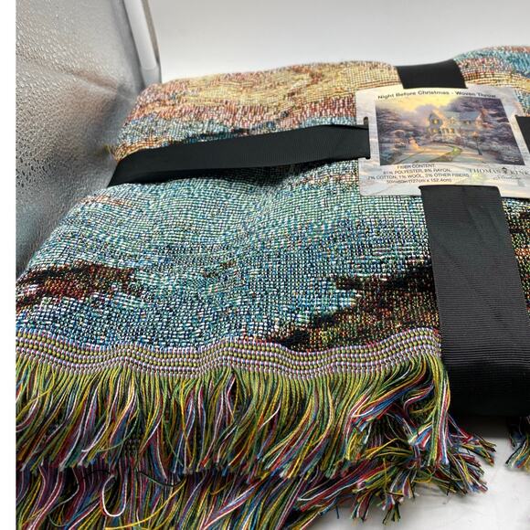 Thomas Kinkade Night Before Christmas‎ Fringed Tapestry Throw Blanket 50x60 New - Picture 4 of 5